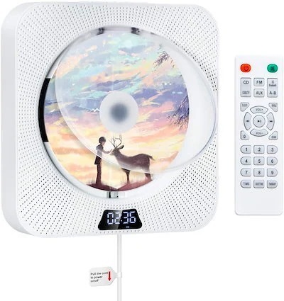 CDプレーヤー 卓上＆壁掛け式 ポータブル 1台多役 CDFMUSBAUXTFカードリ