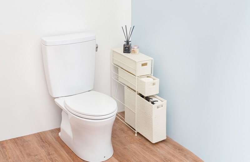トイレ 収納 トイレラック ラタン風 かご バスケット 薄型 スリム サイドキャビネット シンプル 完成品 引き出し サニタリー収納 幅16.5cm