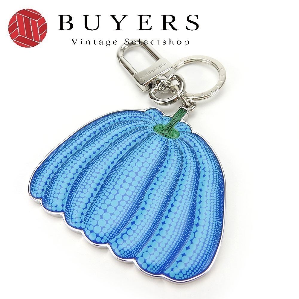 中古 キーリング ポルトクレパンプキン M01101 yayoi kusama レザー メタル ブルー シルバー金具 バッグチャーム ドット レディース メンズ