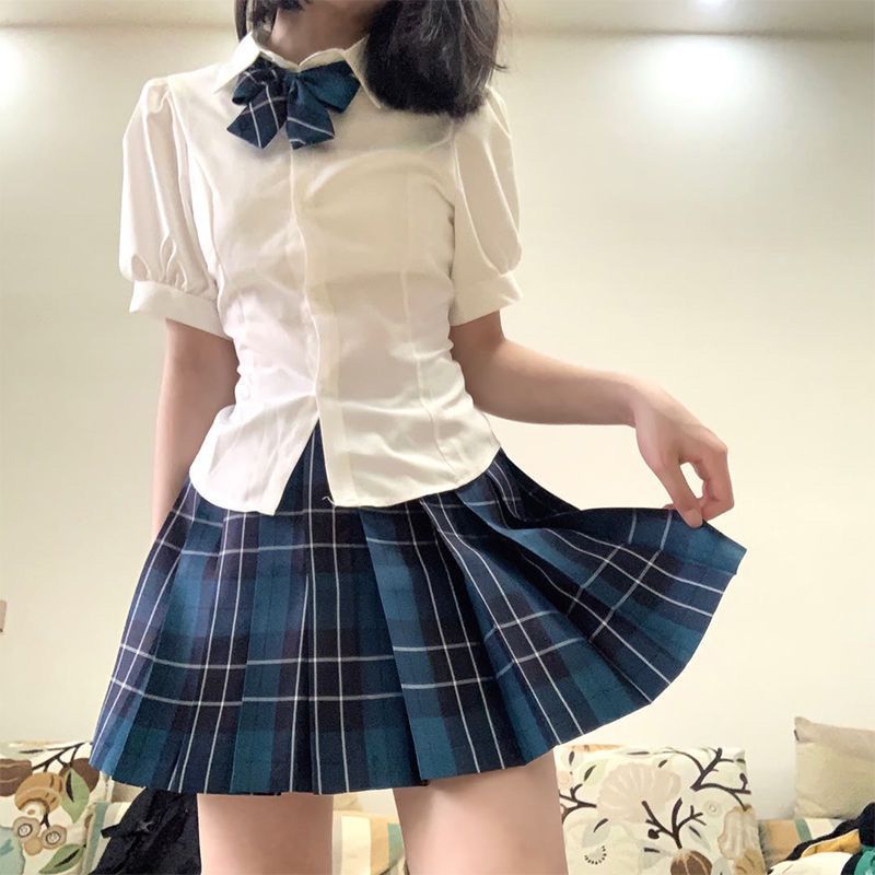 【1つ買うと10つ無料】夏の甘くてスパイシーなパフスリーブjkユニフォームシャツは純粋で多目的なウエストハギングシャツを感じます