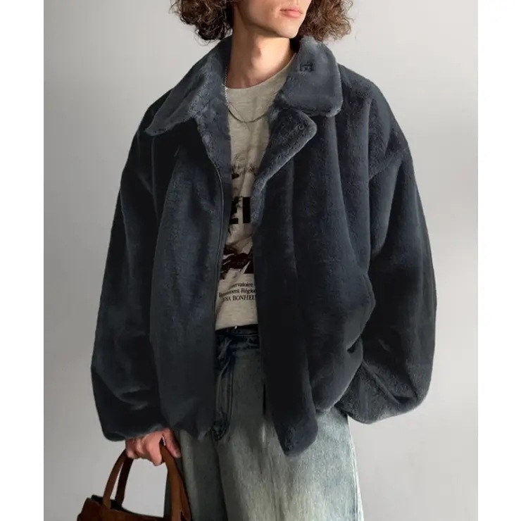 【Classical Origin】「3wayアレンジ可能」ベルト襟フェイクファー素材ジャケット／Belted Collar Faux Fur Jacket