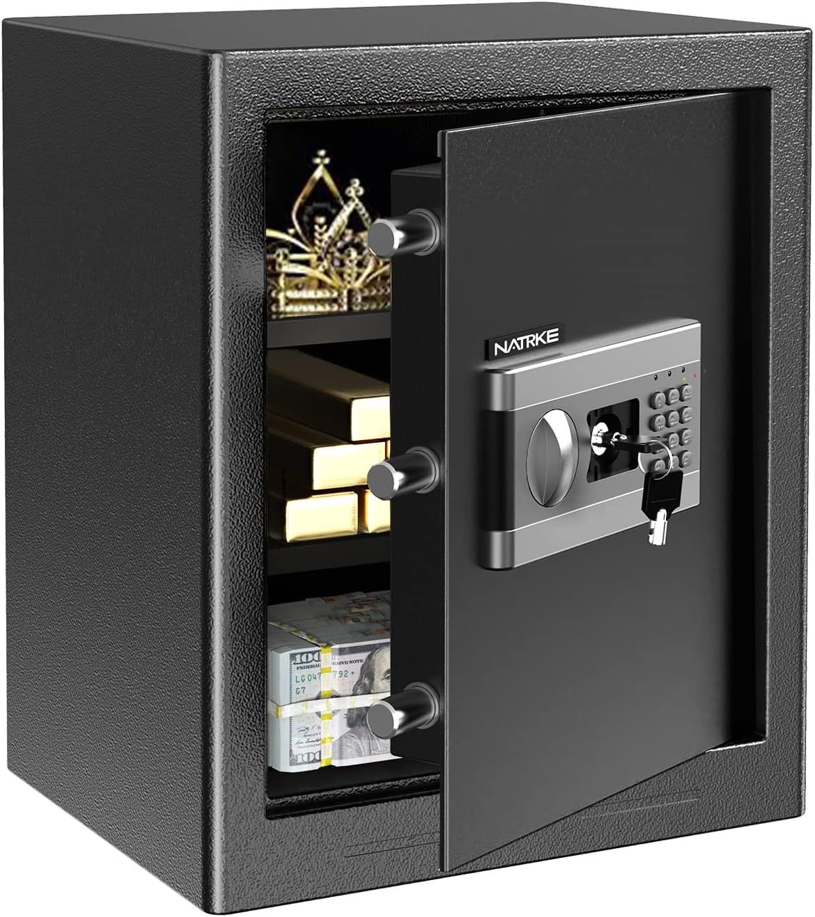 金庫 家庭用金庫 テンキー式 電子 防犯 緊急キー付き 家庭用 店舗用 保管庫 業務用 警報アラーム付き A4ファイル対応 床・壁に固定可能 日本語取扱説明書付き 43L 12,298円