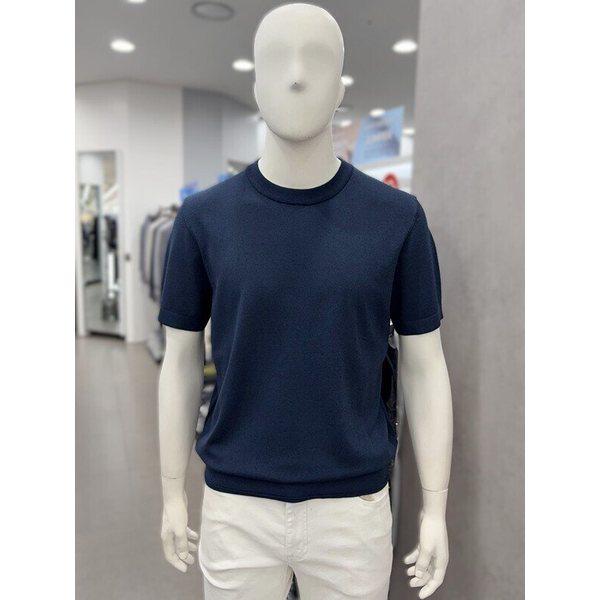 メンズ夏半袖薄手人絹ラウンドネックUネックニットトップTシャツ4カラー択1_JK