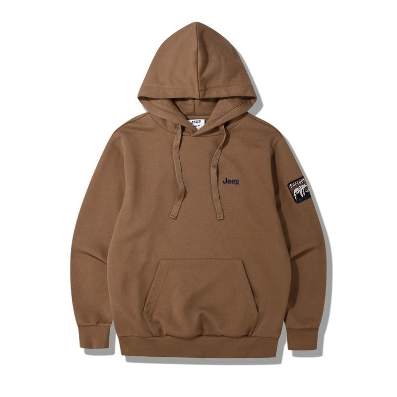 JQ4THU035 ブラウン 男女共用 ロゴ フリーダム ベア ワッペン ルーズフィット フード付きTシャツ