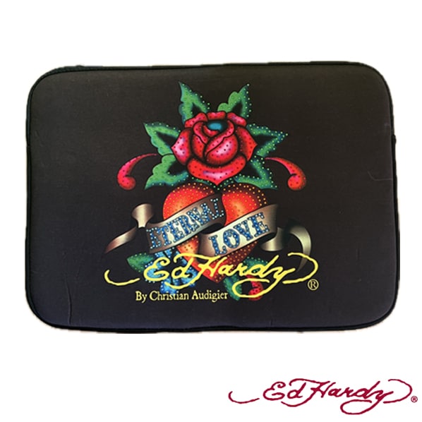 【訳あり・アウトレット】Ed Hardy エドハーディー ソフト ラップ トップ スリーブ ケース ETERNAL LOVE ブラック PC ノート パソコン 小物 雑貨 インポート ファッション