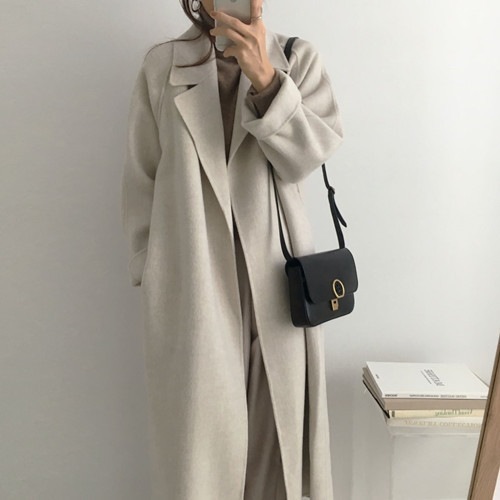 女性用両面カシミアコート2024新作小中長気質ウールコート