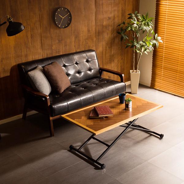 テーブル 昇降式 ダイニング リビング デスク 机 おしゃれ 北欧 カフェ風 西海岸風 レトロ 折り畳み 折りたたみ 無段階 ガス圧 昇降テーブル