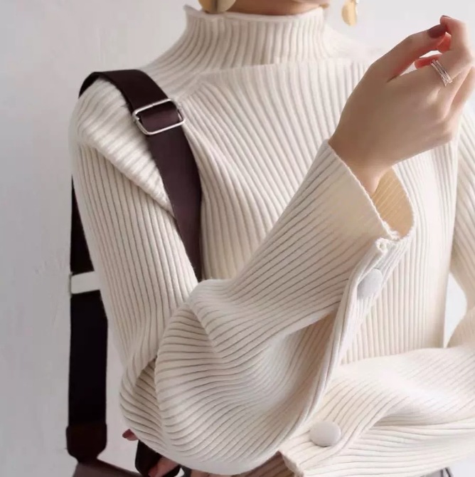 トップス デート カットソー ニットソー セーター 袖あり 長袖 春 秋 冬 10代 20代 30代 個性的 ホワイト アプリコット カーキ ブラウン ブラック フリーサイズ クール