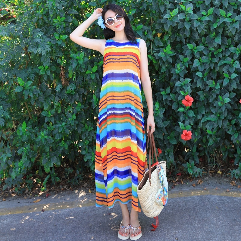 1130．ボーダーノースリーブワンピース（オレンジ） 100,000円