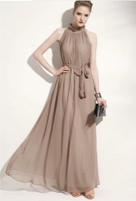 1538. ホルターネックシフォンドレス（キャメル）2019 春夏 sale 結婚式 二次会 パーティー ディナー 演奏会 同窓会 100,000円