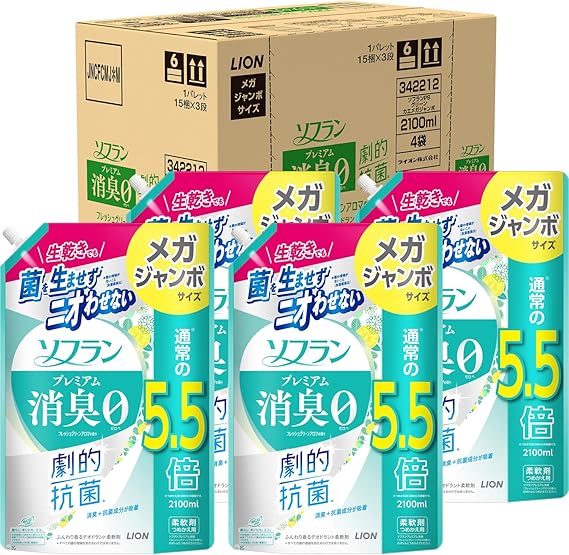 ソフラン プレミアム消臭 詰替メガジャンボ2100ml×4個 フレッシュグリーン