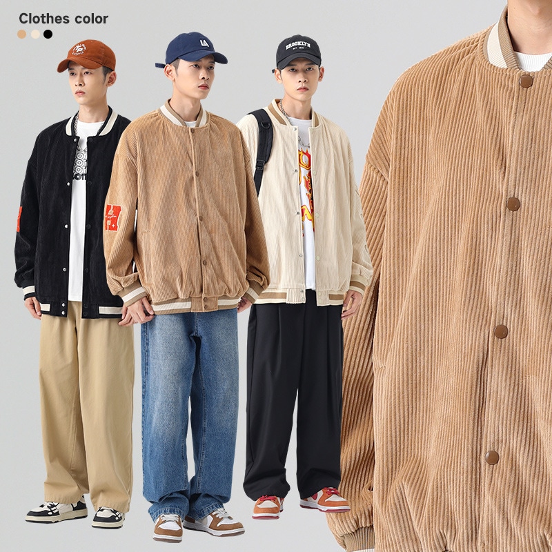 コーデュロイ野球服男2023春の新型潮札コート香港風布刺繍潮流スタンドカラージャケット男