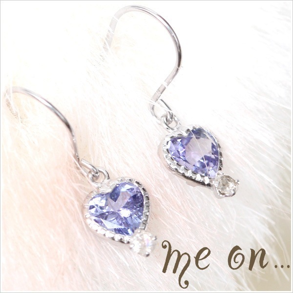 me on... ハートシェイプカット タンザナイト K14WG フックピアス 発送目安２-３週間