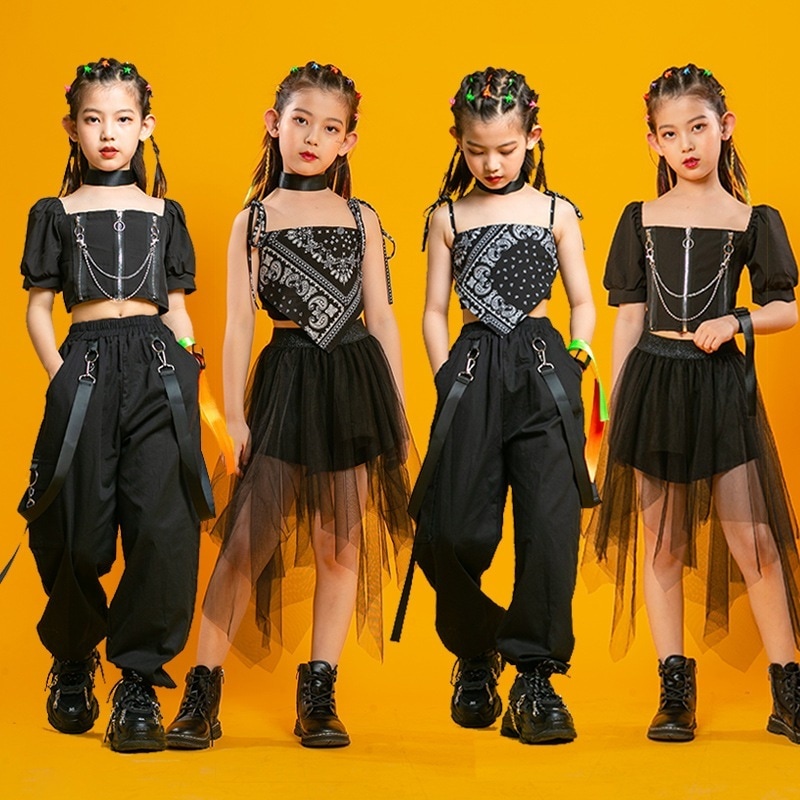 ガールズジャズダンスストリートダンススーツ子供ヒップホップ子供服練習ダンス服キャットウォーク服秋夏パフォーマンス服