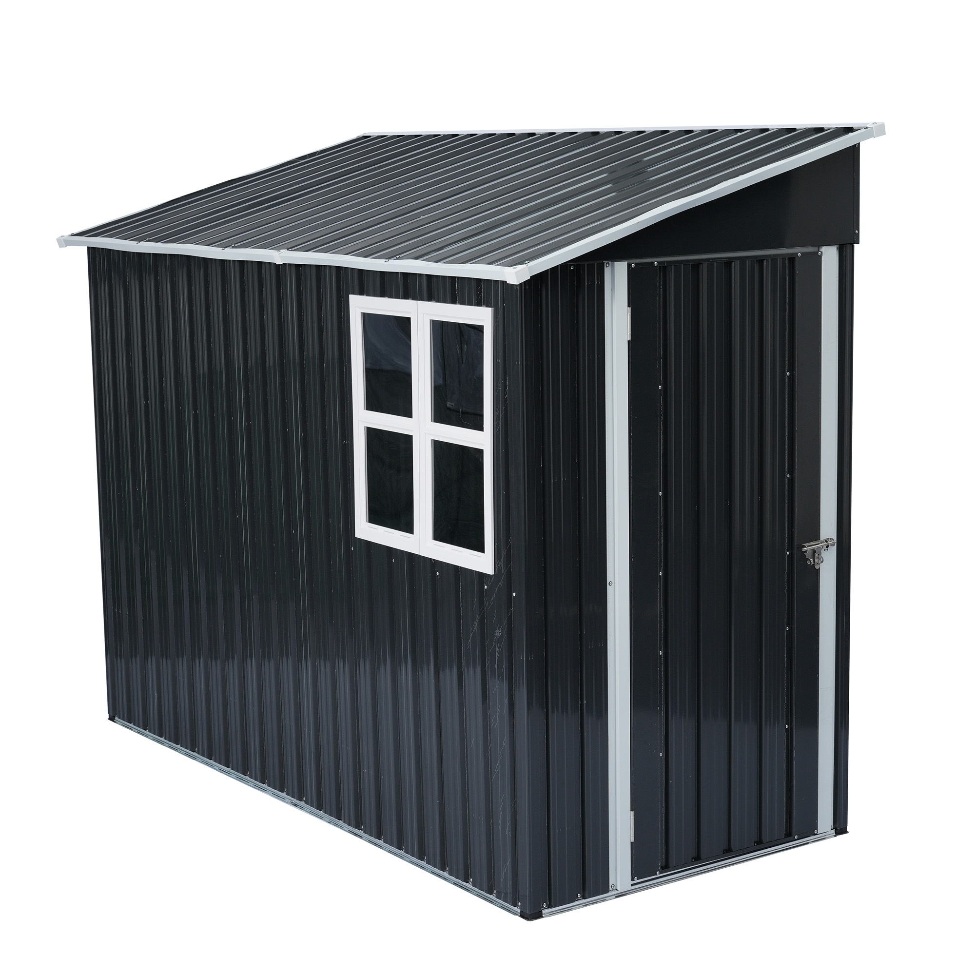【160】物置 屋外 スチール 倉庫 戸外収納庫 H188*W121*D249cm 前後傾斜が選べる 片流れ屋根 物置き おしゃれ 大型 収納庫 屋外物置 防さび ベランダ 防水 ドア スチール物置