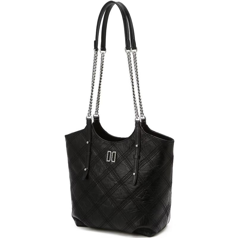 DCBA6E321BK [キルティングブルーム] ブラック牛革刺繍ポイントDDロゴチェーンショルダーバッグ M