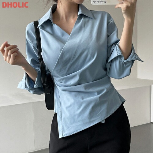 [メガ割りSALE]長袖カラーボタンラップシャツ