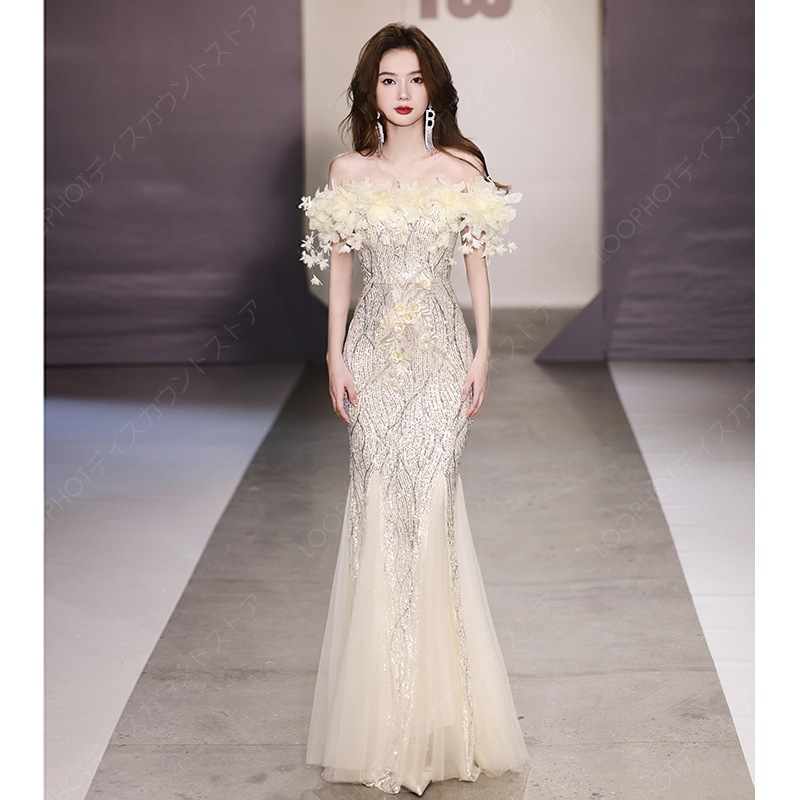 ロングドレス ウエディングドレス マーメイドドレス 袖あり パーディードレス セクシー 大人 結婚式 二次会 舞台用 披露宴 演奏会 発表会 ピアノ イベント用-41