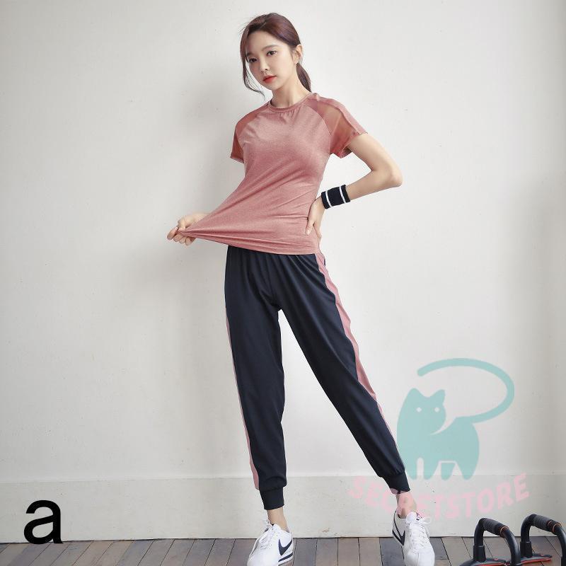 ヨガウェア 上下 3点セット スポーツブラ ノンワイヤー tシャツ 五分袖 ジョガーパンツ 配色 レディース おしゃれ スポーツウェア ブラジャー