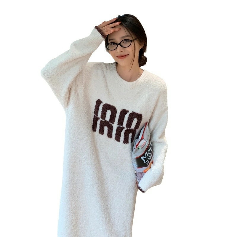 ルームウェア ワンピース 部屋着 レディース 着る毛布 ふわもこ 冬 ルームウェア 長袖 体型カバー ラウンドネック 温活 レディース 冬 ロング プルオーバー クルーネック ナイトウェア 暖か 着る