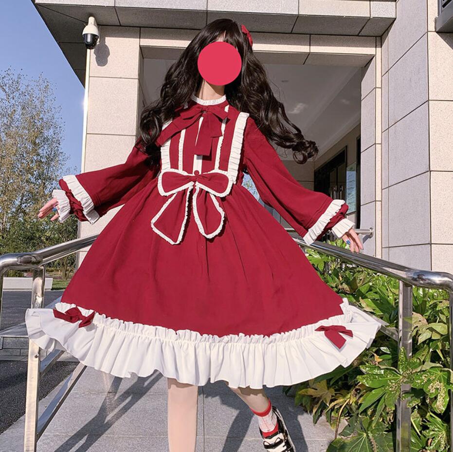 ドールホール長袖ドレスロリータフルセットプリンセスフリルモデル