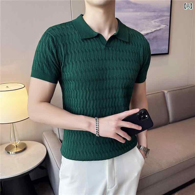 ポロシャツ メンズ スタイリッシュ おしゃれ 紳士服 男性 シャツ 半袖 クール 夏 カジュアル ニット ジャカード