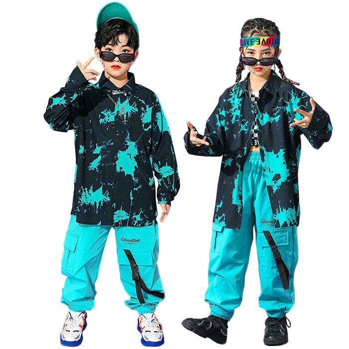 新品キッズダンス衣装 セットアップ ジャズダンス ヒップホップ 子供服 シャツ パンツ タンクトップ ヘアバンド 帽子 タイダイ柄 韓国風 男の子 女の子 舞台衣装 ジ