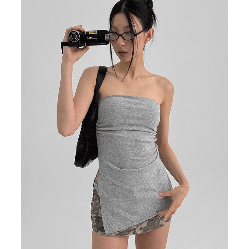 キャップ付きブラックアップリッチシャーリングスリットチューブトップ