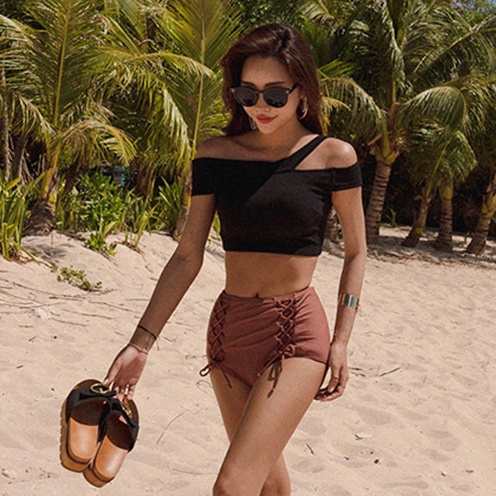 スイムウエア 水着 セパレート水着 ビキニ セットアップ オフショルダー ハイウエスト バックシャン レースアップ 可愛い かわいい 大人可愛い シンプル カジュアル大人 おしゃれ お洒落 大人女子