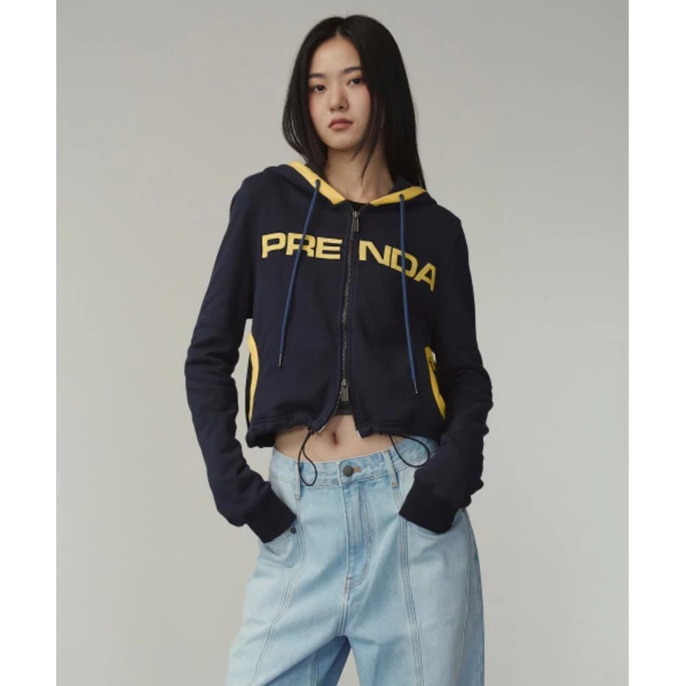 PRENDA CROP SWEAT STRING HOOD ZIPUP NAVY PRTFAWHZ02WN9