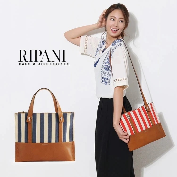 [RIPANI]ストライプキャンバスショルダーバッグ