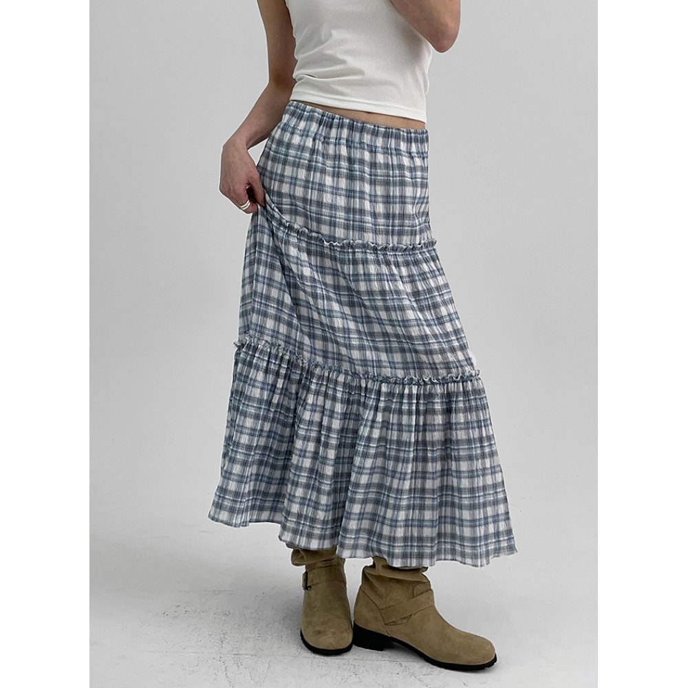 ブラックアップ チェック ロングスカート サマーモデル