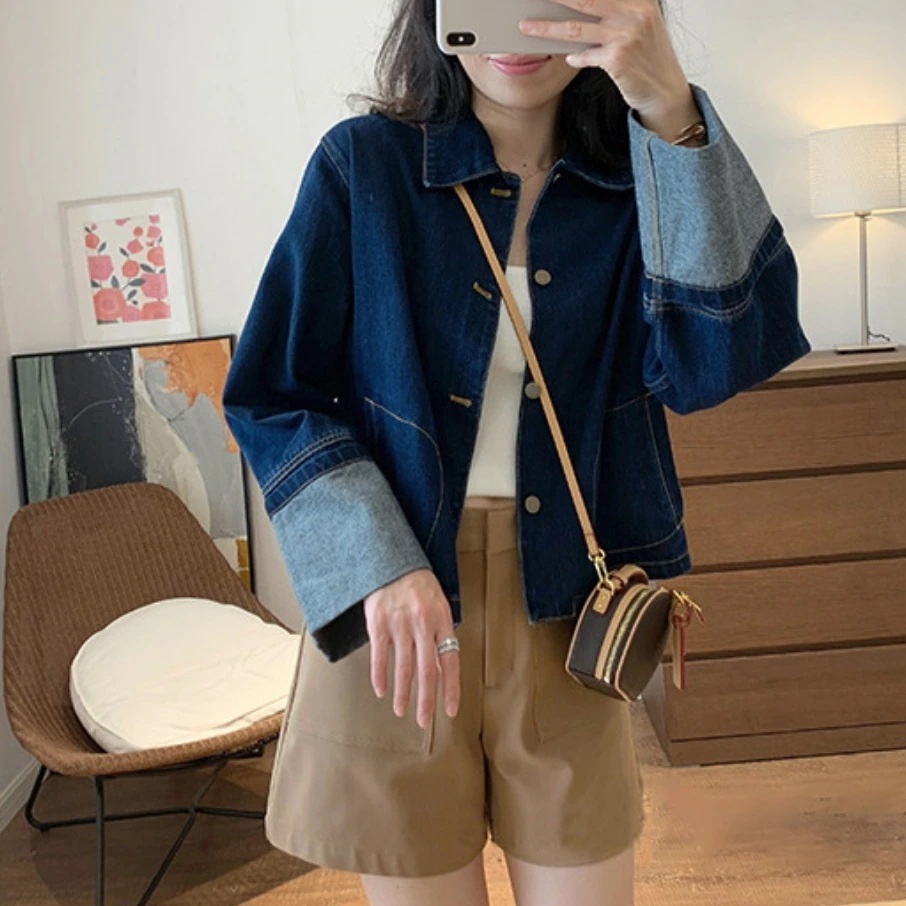 Gジャン 羽織 ジャケット 長袖 ロールアップ かわいい 大人可愛い きれいめ シンプル カジュアル ラフ おしゃれ ルーズ 春 秋 デート 通学 お出かけ 旅行 重ね着 モテ S L ブル