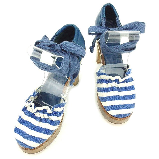 パンプス #37 ボーダー ブルー ホワイト 中古