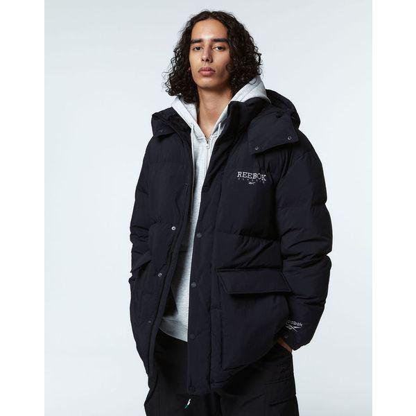 クラシック ベクター ボールドネック フード ダウン ジャケット - ブラック REJU3FD04BK