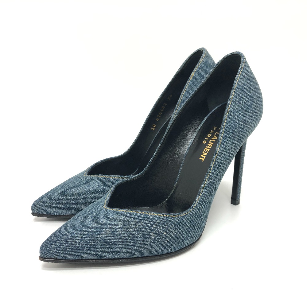 サンローラン パンプス 416482 デニム 靴 ピンヒール デニム ブルー