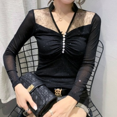 タイトシャツ ブラック レッド ヒョウ柄 ボーダー柄 トップス シャツ ブラウス スリム 細身