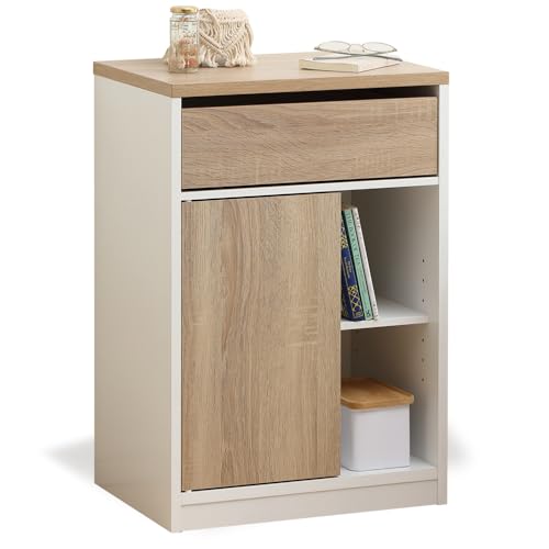 アイリスオーヤマ キャビネット ワゴン サイドテーブル 引き出し付き おしゃれ キャスター付き チェスト サイドチェスト デスク サイドデスク サイド木目調 ウォームホワイト/ライトナチュラル 幅約4