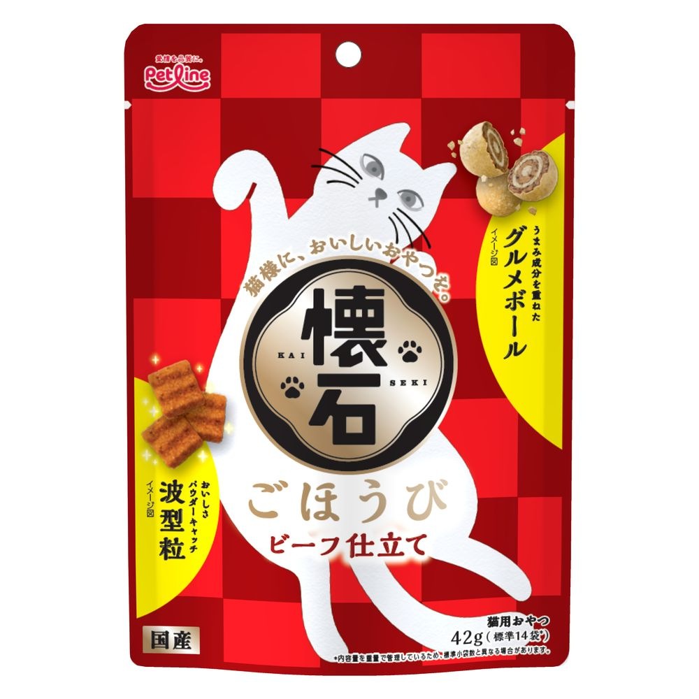 （まとめ買い）ペットライン 懐石ごほうび ビーフ仕立て 42g 猫用おやつ [x24]