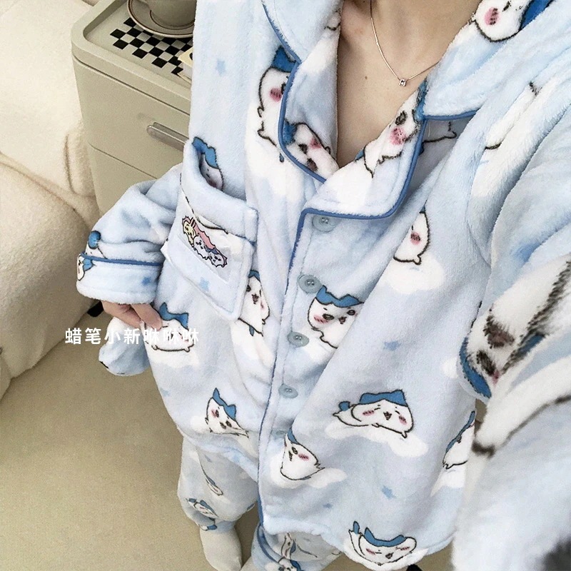 【急速出荷!】ハチシャオバコーラルベルベットパジャマ女性用冬プラスベルベット厚く暖かいジイカワかわいいフランネルホーム服