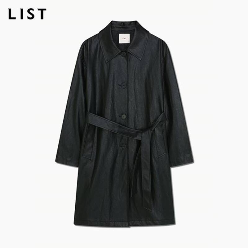 ベルト付きフェイクレザートレンチコート_TWWBYQ52020_BK