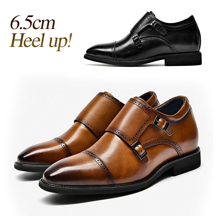 ビジネスシューズ モンクストラップ ダブルモンクストラップ 本革 メダリオン ストレートチップ シークレットシューズ ブラウン ブラック 身長6.5cmUP
