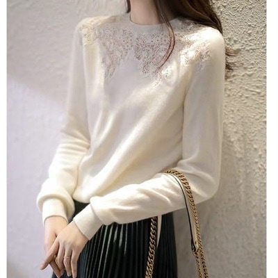 トップス ニットソー 長袖 ラウンドネック 透かし編み プルオーバー ミディアム丈 ウール かわいい 大人可愛い きれいめ シンプル 上品 おしゃれ かっこいい カジュアル こなれ感 個性的 主役級