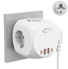 EU 電源タップ キューブ マルチソケット 2 USB A および 2 タイプ C ポート スイッチ4 AC コンセント 壁プラグ 家庭用電源アダプター