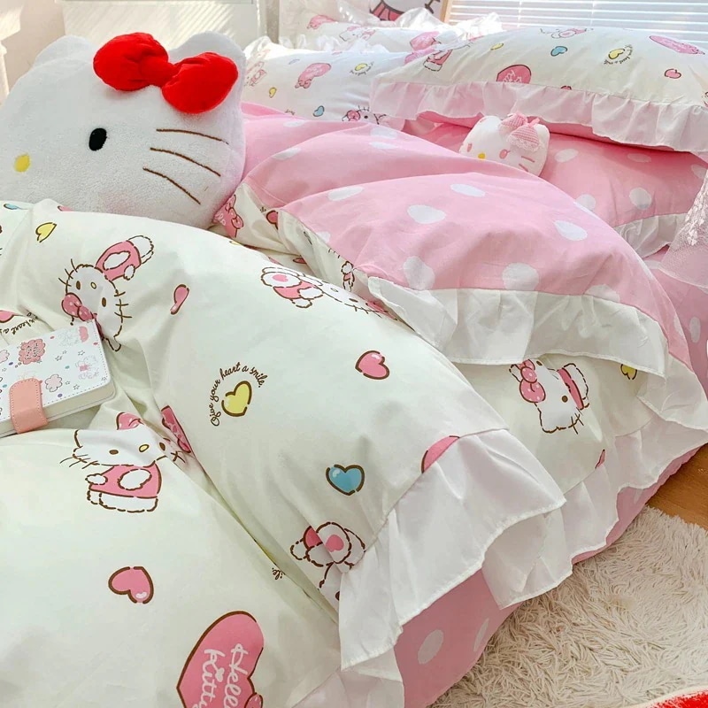 漫画のケイティhellokitty猫純綿四点セットの純綿シーツは子供の女の子のベッドカバーのベッドの三点セットです 4,555円