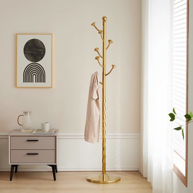 洋服ハンガー 床置き 寝室 ステンレス 衣類収納ラック ライト 高級 ワンポール 縦型 シンプル モダン アイアン コートラック