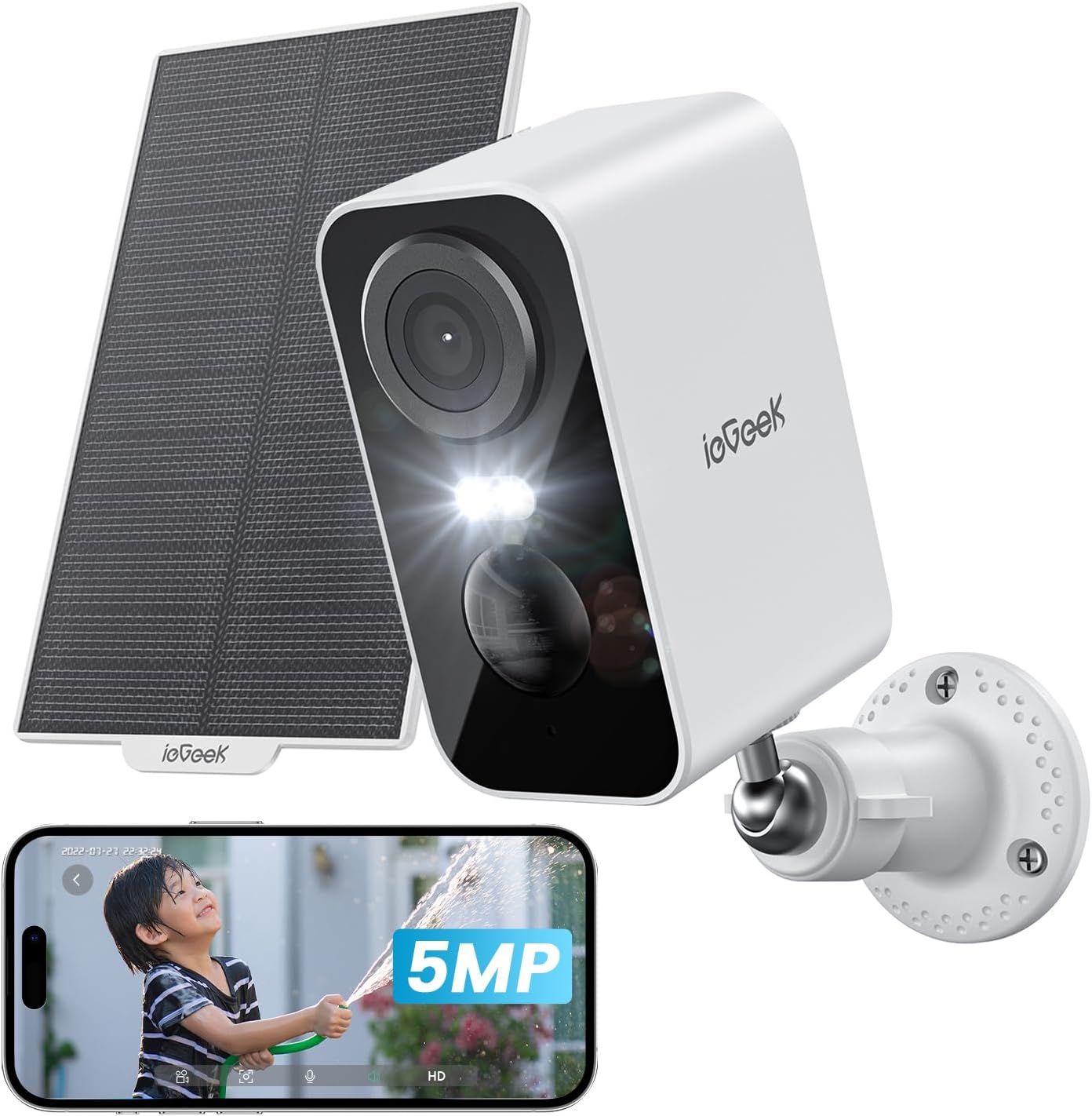 防犯カメラ 屋外 ソーラー ワイヤレス 監視カメラ 500万画素 録画機能搭載 WIFI 動体検知 双方向会話 IP65防水 音声威嚇 ネットワークカメラ ABK-030