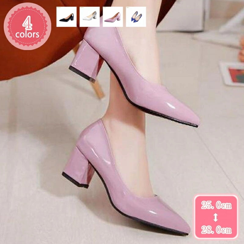 500円OFFクーポン パンプス 痛くない 走れる 7cmヒール ポインテッドトゥ ハイヒール 美脚 パンプス エナメル パーティー 大きいサイズ チャンキーヒール 黒 結婚式 入学式 レディース 歩