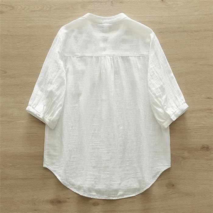 バンドカラー ガーゼ シャツ レディース 春夏 ダブルガーゼ 綿100% シャツブラウス ガーゼシャツ シャツ ブラウス 半袖 トップス 春 夏 キーネック カジュアル