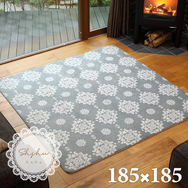 240624909 雪 結晶柄 フランネルジャガードラグ シュシュ GY グレー 約185185cm メーカー直送